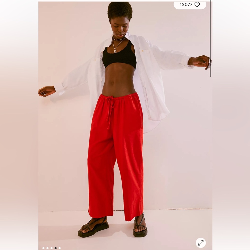 Free People Bright Red Wide-Leg Drawstring Pants